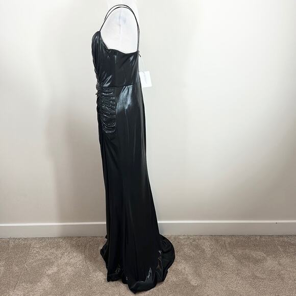 Marchesa Notte Ruched Gown Dress Lame Black Size 8 NEW - Picture 8 of 10